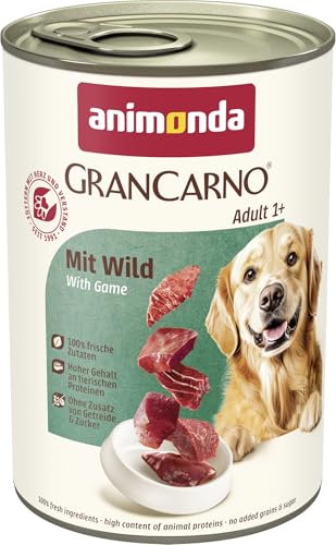 animonda GranCarno Hunde Nassfutter mit Wild (6 x 400 g), getreidefreies Hundenassfutter ohne Zucker, für ausgewachsene Hunde, mit frischen fleischigen Zutaten