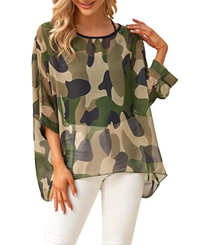 Nicetage Tropical Shirts Sheer Chiffon Blouses for Women Boho Batwing Tops Floral Bat Wing Tunics Plus Size Spring Clothes2