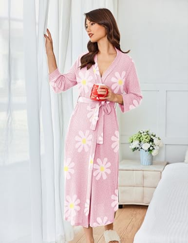 Image of Ekouaer Women's Robe Long Waffle Knit Bathrobe Lightweight Soft Kimono Robes Loungewear S-XXL