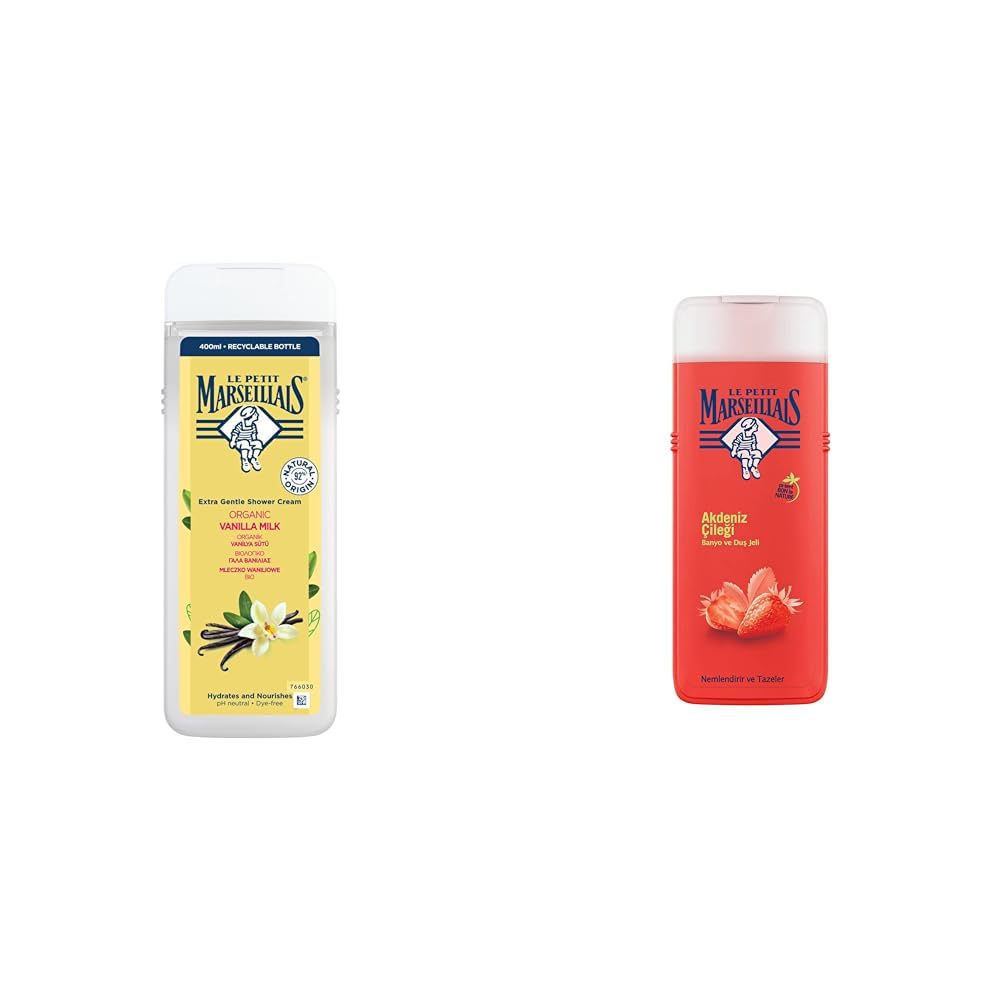 Le Petit Marseillais Organik Vanilya Sütü Duş Jeli (400 ml) ve Le Petit Marseillais Duş Jeli Organik Akdeniz Çileği (400 ml)