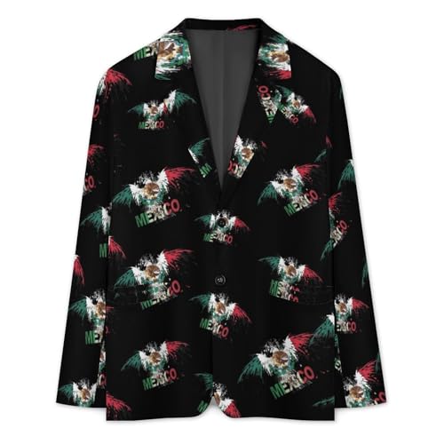 Mexico Flag Mens Suit Jacket Lapel Blazers V Neck Button Business Coat Tuxedo for Wedding Party3