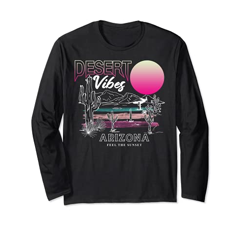 Vintage Desert Vibes Retro Style Cactus Feel Sunset Arizona Manga Larga