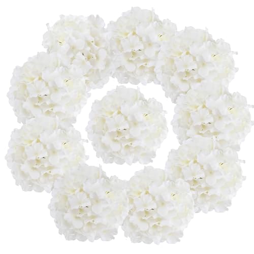 FLORRALIA Fake White Hydrangea Artificial Flowers - Faux Silk Hydrangeas Flowers Heads with Stems Real Touch for Home Wedding Party Table Decor (White,Pack of 10) by FLORRALIA - Image 4