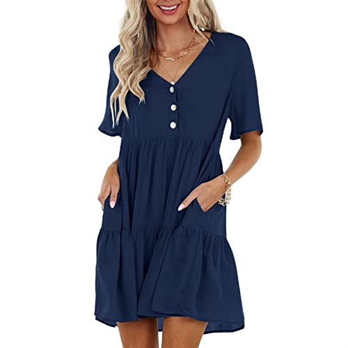 HYCYYFC Frauen Sommer -Babydoll -Kleid (Color : Blue, Size : XL) Cover