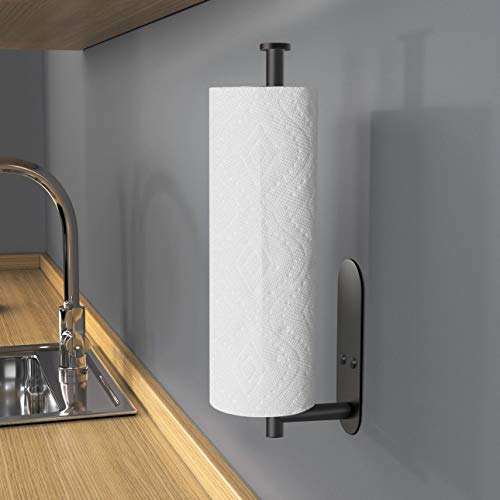Vaehold Adhesive Paper Towel Holder Under Cabinet Wall Mount For Kitchen Towel, Black Roll Stick To Wall, Sus304 Stainless Steel #TOP5