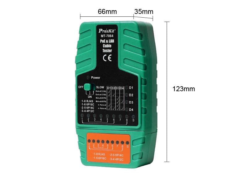 Miniatura 6 de Pro'sKit Probador de cables MT-7064 PoE y LAN Probador PoE-IEEE 802.3 afat Probador de cable estándar MidspanEndspan - RJ11RJ12RJ45(MT-7064)