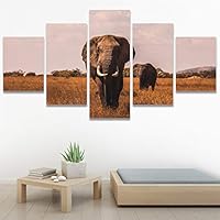 SIGNWIN 5 Panel Canvas Wall Art Animals Black and White Dramatic Duotone Expressionism Grey Modern Artwork for Home Decorations Ready to Hang - 60