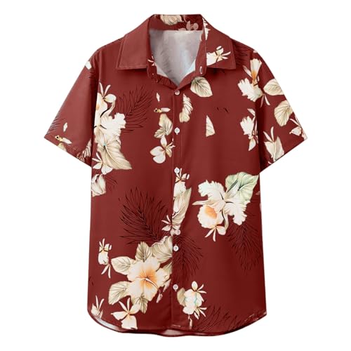 Chemise d'été imprimé floral avec motif feuilles de plantes et col boutonné casual