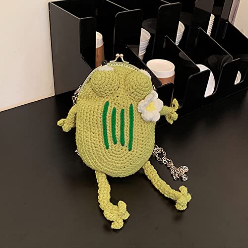 Creative Hand-Knitted Frog Small Cellphone Crossbody Bag,Funny Cartoon Kiss Lock Chain Shoulder Bag,Cute Crochet Frog Handbag4