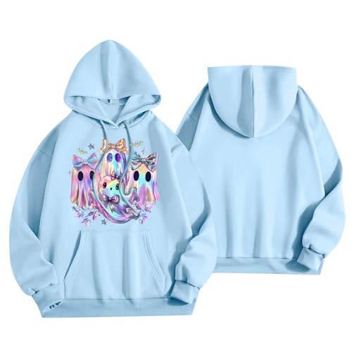 Halloween Hoodies for Women 2025 Fall Fashion Long Sleeve Cute Ghost Graphic Lightweight Hoodie with Pockets