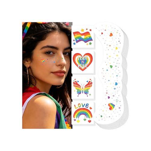 EMOME Pride Accessories Pride Rainbow Freckles Face Tattoos with Body Glitter Temporary Tattoo Stickers Pride Outfit Makeup Decorations for Women Parade
