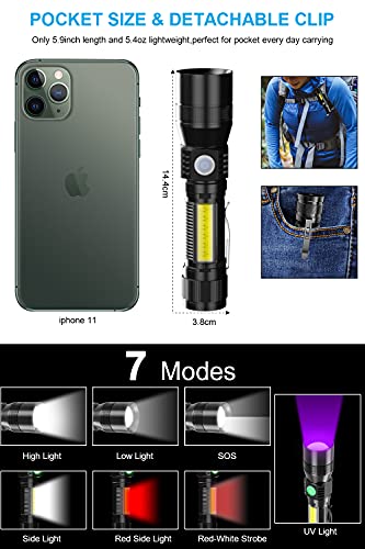 Uv Flashlight Blacklight, Usb Rechargeable Flashlights Magnetic Flashlight With ‎Sidelight, 1000Lm Flashlight Black Light, Cob Work Light, Zoomable, Waterproof Worklight, Pet Urine #TOP4