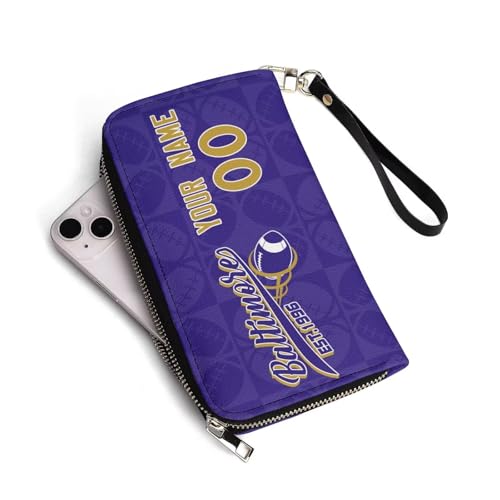 Custom Sports Team Zip Organizer Wallet-Personalized PU Leather Wristlet Wallet with Name Number,Multi-Card Slots,Wrist Strap,Fan Gift for Men Women.2