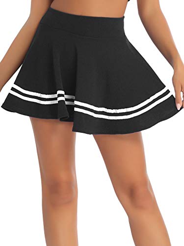 CHICTRY Women's Basic Elastic High Waisted Stretchy Flared Casual Mini Striped Skater Skirt3