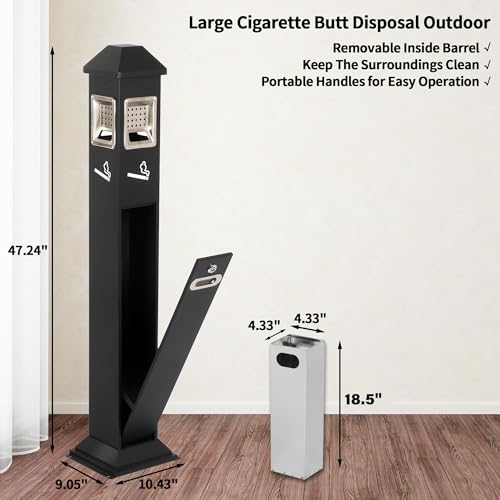 Image of lukar Commercial Butt Receptacles Metal Butt Container Heavy Duty Ash Disposal Outdoor Vertical Trash Can for Patios Gardens Hotels Pubs Offices(Black)