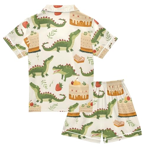 ALAZA Crocodile Cake Pajamas Satin Pajama Set Short Sleeve Button Down Sleepwear2