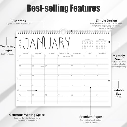 GuassLee 2024-2025 Wall Calendar - 12 Monthly Calendar from Sept. 2024 to August 2025, 14\" x 11\" Hanging Calendar with Spiral Binding, Week Numbers for School Home Office Planning & Organizing - Thumbnail 4