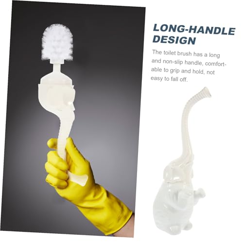 Brosse WC éléphant en céramique blanche et son manche long robuste - 4