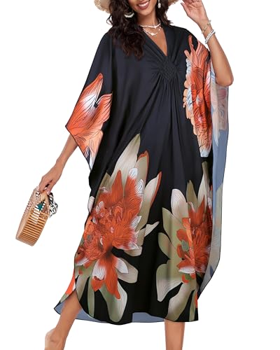 Image of Kaftan Dresses for Women V Neck Caftans Batwing Sleeve Beach Cover Ups
