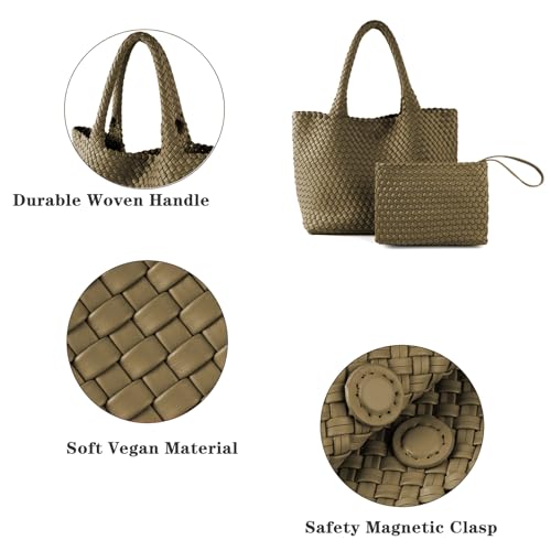 Image of Woven Tote Bag for Women Vegan Leather Handwoven Bags with Small Purse