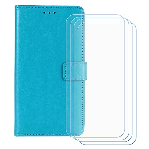 GYDQQKJ Hülle für Oukitel C2 (4.50 Zoll), Schutzhülle PU Leder + [4 Tabletten Displayschutz Schutzfolie] - mit Brieftasche Card Slot Kreditkarten Geldfächern Case Himmel Blau
