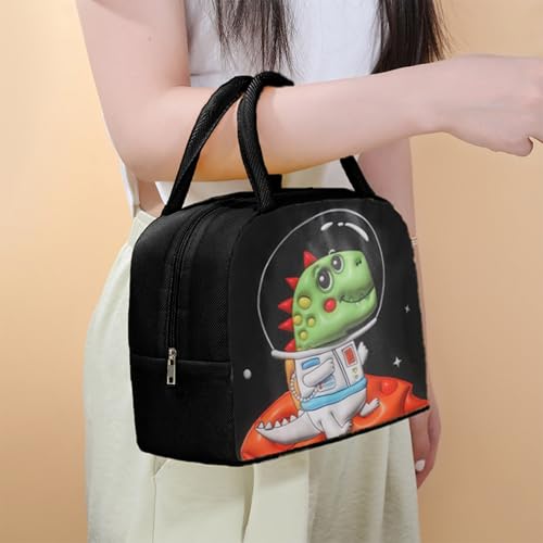 Image of Kraptick Compact & Stylish Design Printed Tiffin Bag for Children Insulated Lunch Bag for Kids Perfect Leakproof Keeps Hot and Cold Lunch Bag for School (Black Dinosaur)