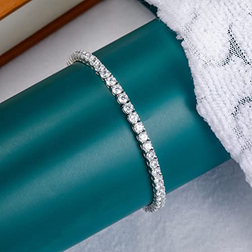 Tikje 925 Sterling Silver 3Mm Cubic Zirconia Classic Tennis Bracelet | White Gold Bracelets For Women | Size 6.5 Inch #TOP3