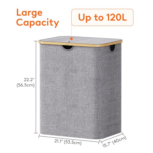 Lifewit 120L Large Laundry Basket with Lid, 2 Removable Bags, Light Gray by Lifewit - Used condition - Image 4