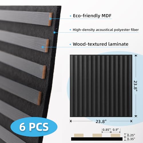 Image of Art3d 6-Pack Acoustic Wood Slat Panel & Ceiling Tile, 2 x 2 ft, Blackwood
