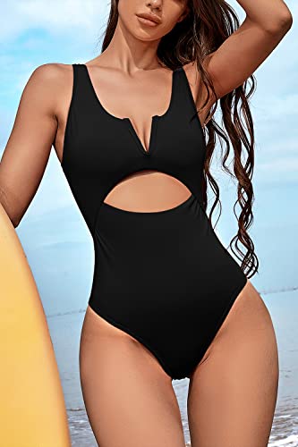 Meyeeka Womens One Piece Swimsuits Tummy Control Bathing Suit for Women Push Up Swimwear V Neck High Cut Monokini4