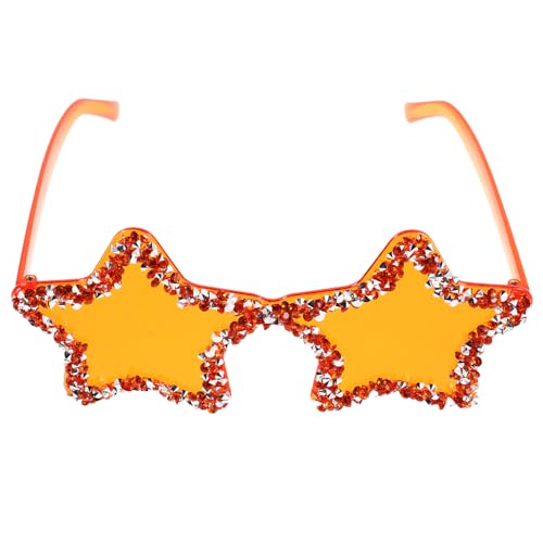 FOMIYES Rimless Star Shaped Sunglasses with Rhinestones Orange Yellow Fashion Eyewear for Women Teens Celebration Shade Photo Prop