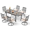PHI VILLA Patio Dining Set 7 Pcs 1 Extendable Dining Table and 6 Swivel Chairs Support 300 lbs for Outdoor Backyard Bistro Furniture Set with Cushion