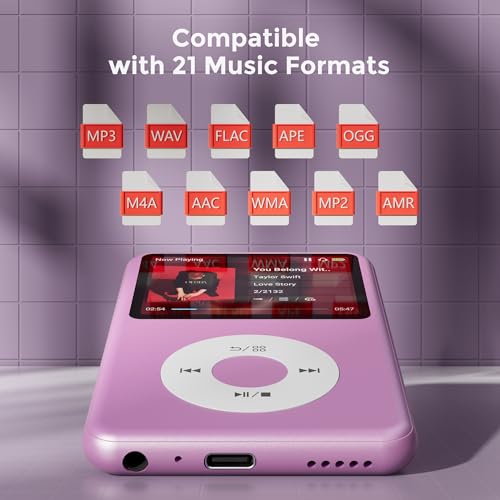 Image of Mp3 Player with Bluetooth Y1 Portable Music Digital Players Supports Playlist Audiobook Video Nice Gadget for Kids Puple