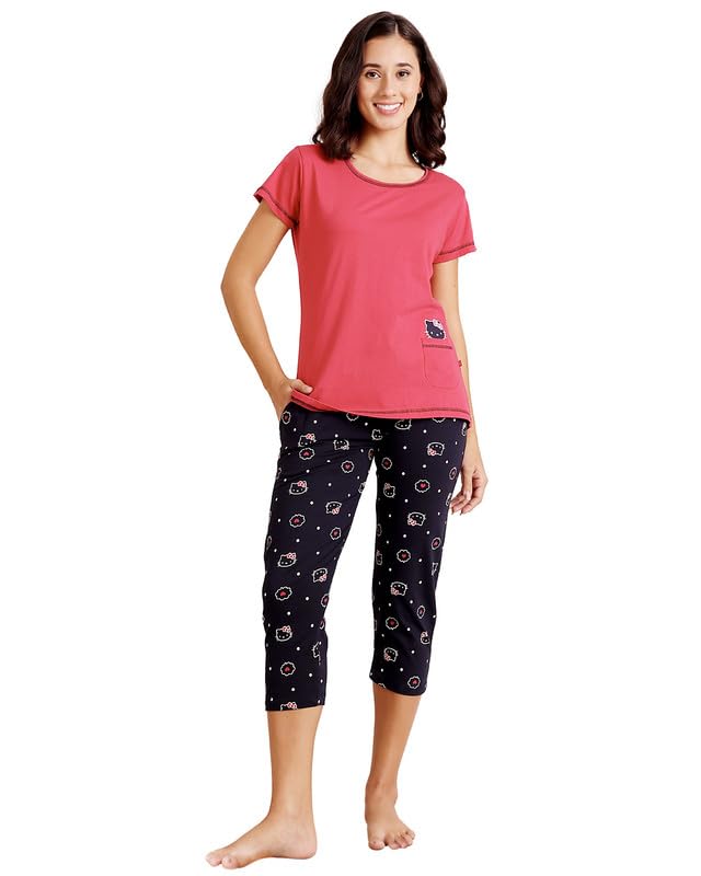 bodycare Women's Cotton Printed T-Shirt and Capri Set | Soft & Breathable Nightwear | Short Sleeves | Loungewear Co-Ord Set BSCS16020-picture-51