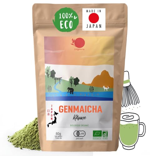 ORIGEENS Té Genmaicha Bio Japonés en Polvo - Té verde Genmaicha polvo BIO para Té Matcha Latte - Bolsa 80gr