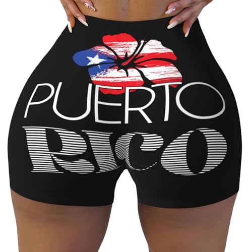 RISOIU Puerto Rican Amapola Boricua Flag Womens Workout Biker Shorts High Waist Stretch Athletic Gym Shorts Yoga Hot Pants Active Legging Exercise Short Pants for Running Sports Hiking X-Large Red