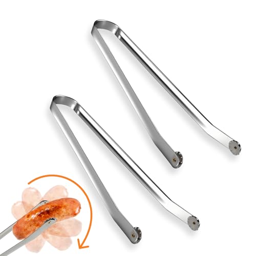 leruiyezs 2 Pc Pince Barbecue Inox à Roulette,36cm,Manche Résistante pour Retourner Viandes,Saucisses,Bacon et Légumes lors des Grillades en Extérieur,Pince à...