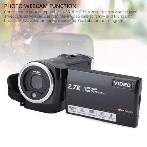 VBESTLIFE Videocamera Videocamera, Videocamera HD 2.7K 56MP 16X Videocamera Digitale per 2.8 pollici 270 ° Rotazione Schermo Videoregistratore Videocamera Vlogging
