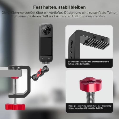Mechrig C-Klemme, Tischkamera-Halterung, Aluminium-Tisch-C-Klemme mit 0,6 cm (1/4 Zoll), 3/8 Zoll Gewinde, Desktop-DSLR-Halterung für Fotostudio-Videokamera, Lichtständer, Schreibtisch, Stangen