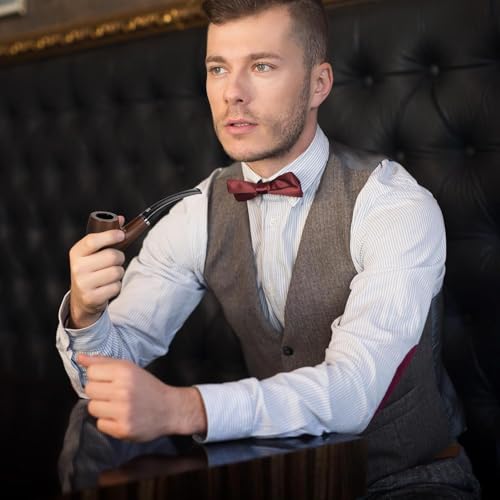 Image of Sanda Classic Tobacco Smoking Pipe, Resin Brown Wood Design with Black Stem, Traditional Curved Bowl Shape Cigar Pipe, Perfect Beginner Pipe, Gift Set