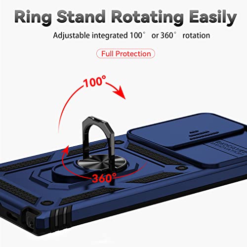 for Samsung Galaxy S22 Ultra Case with Camera Lens Cover HD Screen Protector,Military-Grade Drop Tested Magnetic Ring Holder Kickstand Protective Phone Case for Samsung Galaxy S22 Ultra 5G (Navy Blue) - image 6