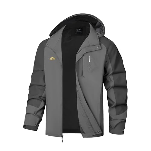 Image of TEZO Mens Rain Jacket Waterproof with Hooded Hiking Coat Lightweight Windbreaker | Windproof Mountain Jacket,Multi Zip Pockets Windbreaker,Work,Breathable,Fishing,Active Performance Shell Jackets,Outer Layer
