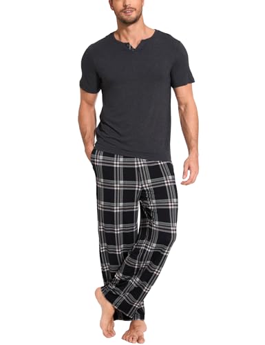 GYS Men's Pajamas Set Short Sleeve Sleepwear Soft Pjs Top with Pants Cool Loungewear Set,Viscose Made from Bamboo