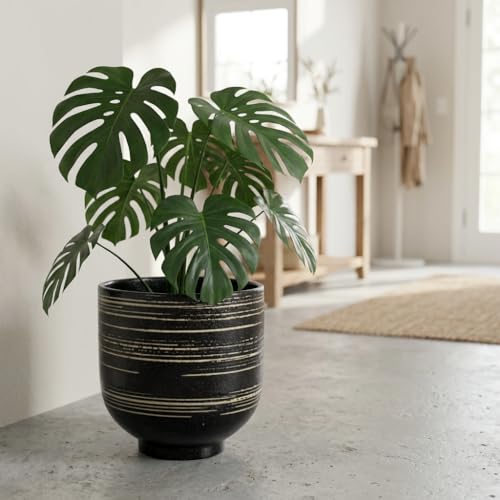 HERDUK Large Black Ceramic Planter for Indoor Trees, Modern Indoor Floor Planter Pot for Olive Trees...