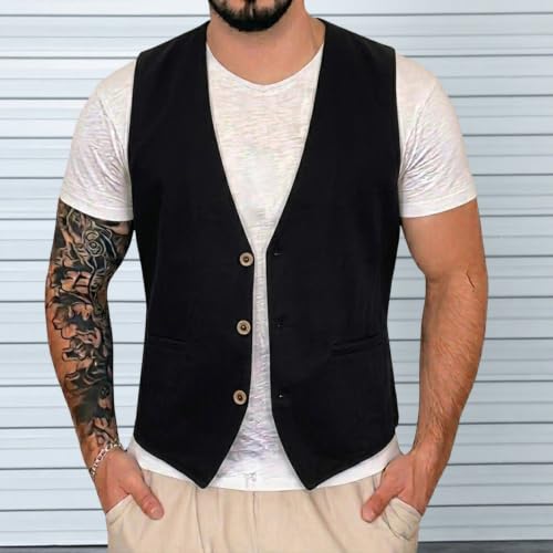 Chaleco de lino para hombre en corte regular fit y cuello en V 2