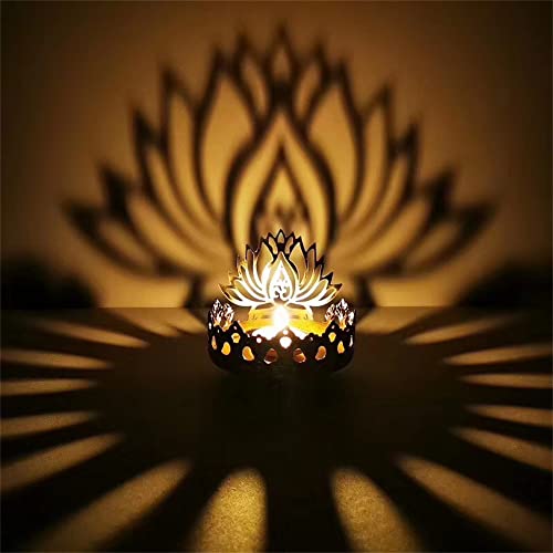 Ghee Lamp Butter Lamp Holder Golden Cup Candle Holder Tibetan Brass Oil Lamp Buddhist Altar Supplies Metal Hollow Carved Light Shadow Art Candle Holder (Lotus)