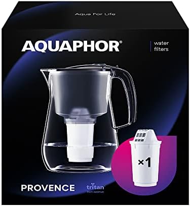AQUAPHOR Black Provence Glass Effect Premium Water Filter Including 1 A5 Cartridge  for Reducing Limescale Chlorine & Heavy Metals, Volumen 4.2 L