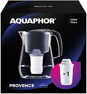 AQUAPHOR Black Provence Glass Effect Premium Water Filter Including 1 A5 Cartridge  for Reducing Limescale Chlorine & Heavy Metals, Volumen 4.2 L