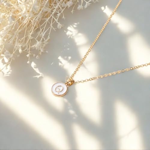 Image of Giftana Alphabet Locket with Chain, White Enamel Letter A-Z Pendant Necklace for Girls, Personalized Initial Name Gold Plated Pendant Necklace Gift for Girlfriend, Valentines Day Gifts for Woman