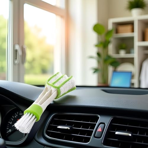 Image of White Green Car Air Vent, Automotive Air Conditioner Cleaner and Brush Double Ended Dust Blind Cleaner Car Vent Brush Blind Brush Hand Held Magic Brush Blind Duster,Cleaning Brushes and Dusters